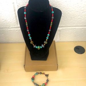 Vintage personalized multi color beaded necklace and bracelet.